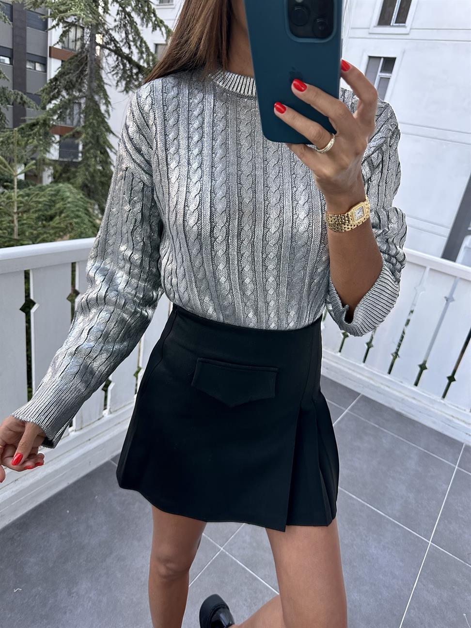 Silver Baskılı Triko Kazak