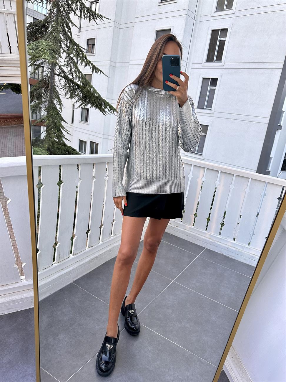 Silver Baskılı Triko Kazak