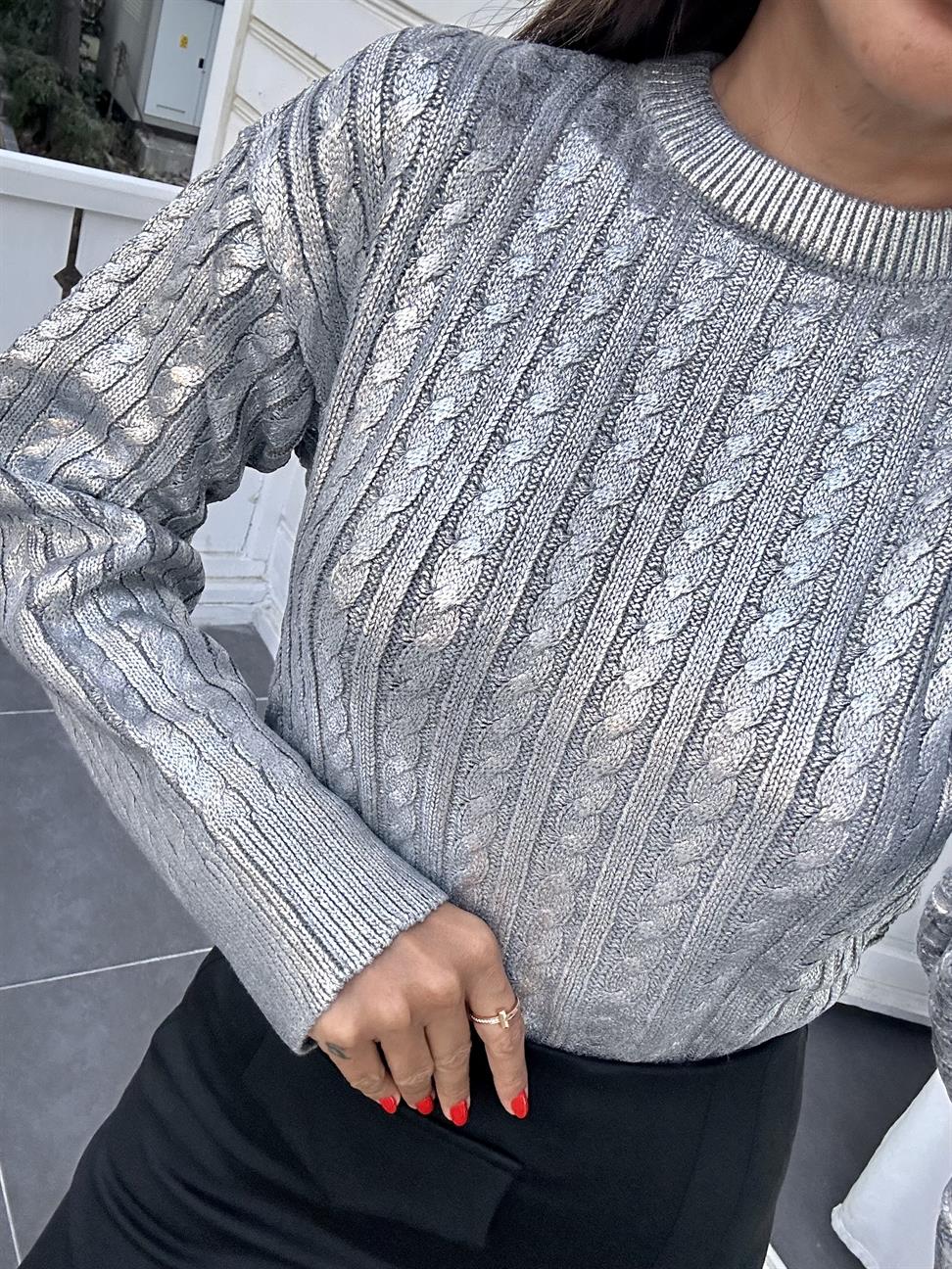 Silver Baskılı Triko Kazak