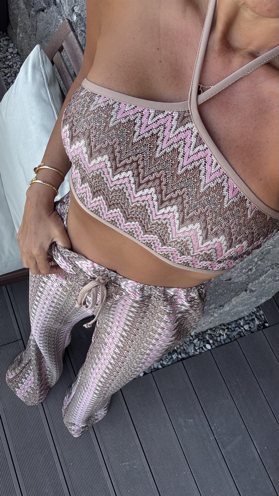 Simli Zigzag Desen Pantolon Takım