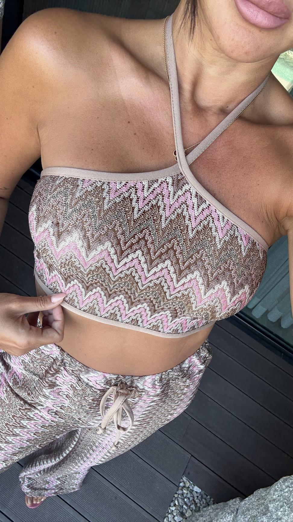 Simli Zigzag Desen Pantolon Takım