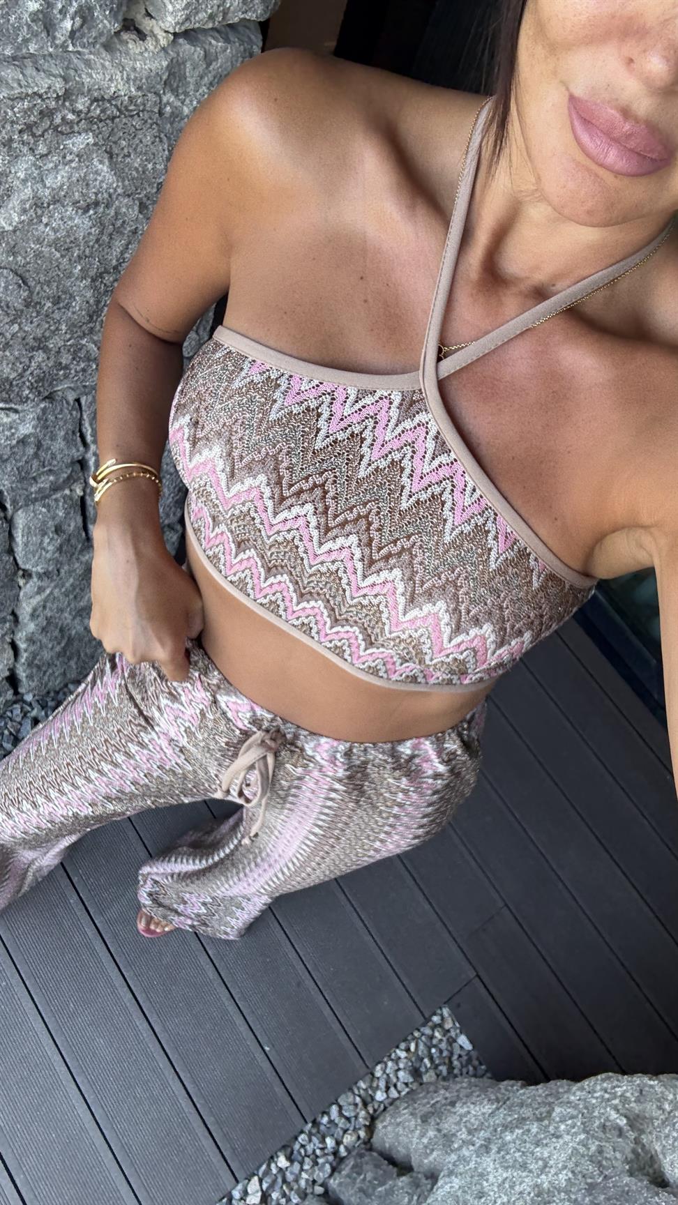 Simli Zigzag Desen Pantolon Takım