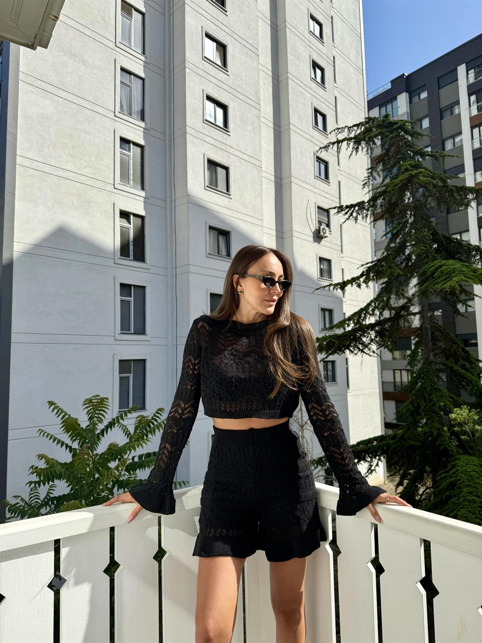 Siyah Astarlı Şort Merserize Takım