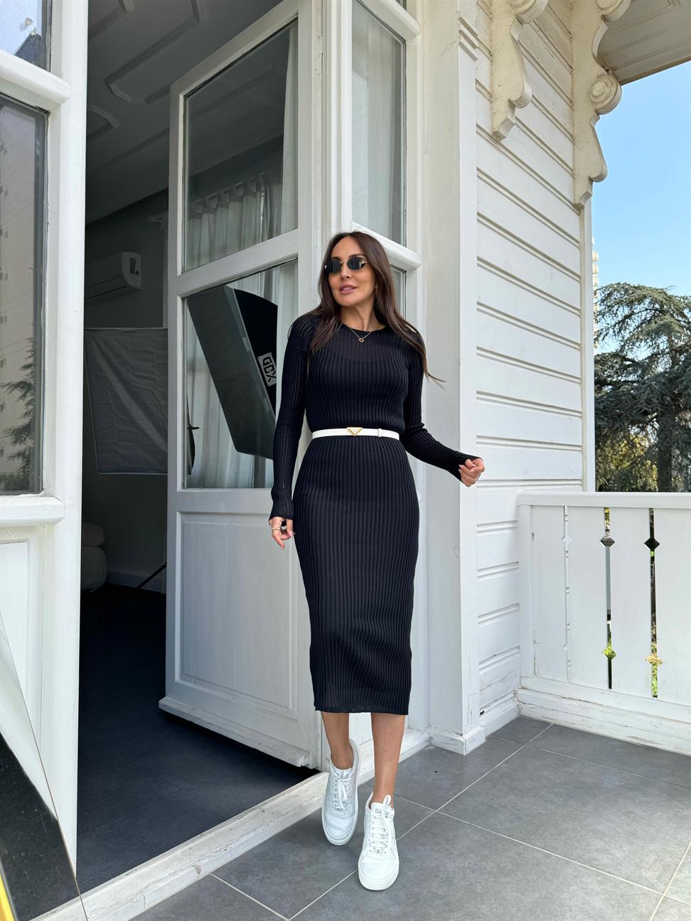 Siyah Astarlı Triko Elbise