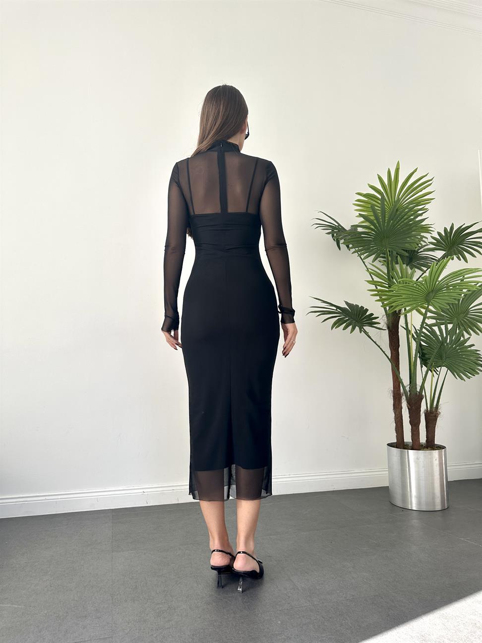 Siyah Astarlı Tül Elbise