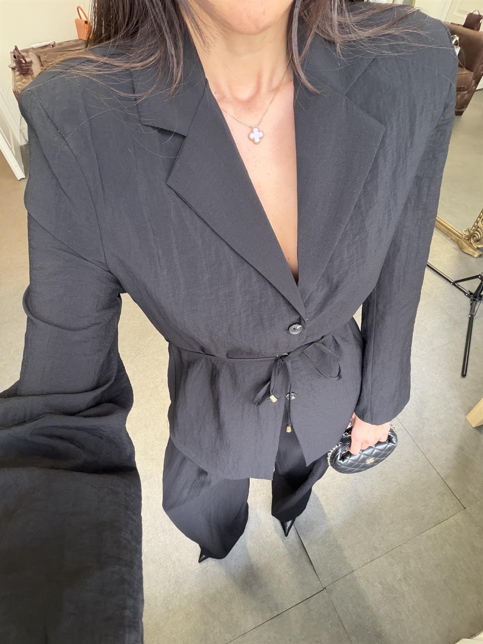 Siyah Astarsız Ceket Pantolon Takım