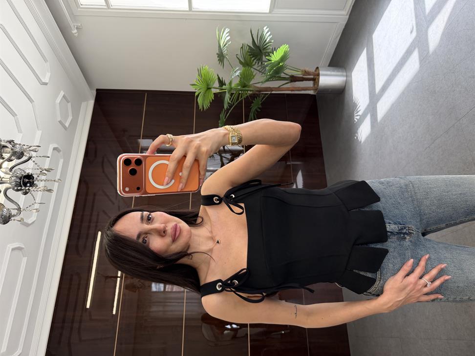 Siyah Atlas Korse Bluz