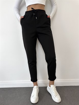 Siyah Bağcıklı Düz Paça Modal Eşofman