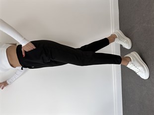 Siyah Bağcıklı Düz Paça Modal Eşofman