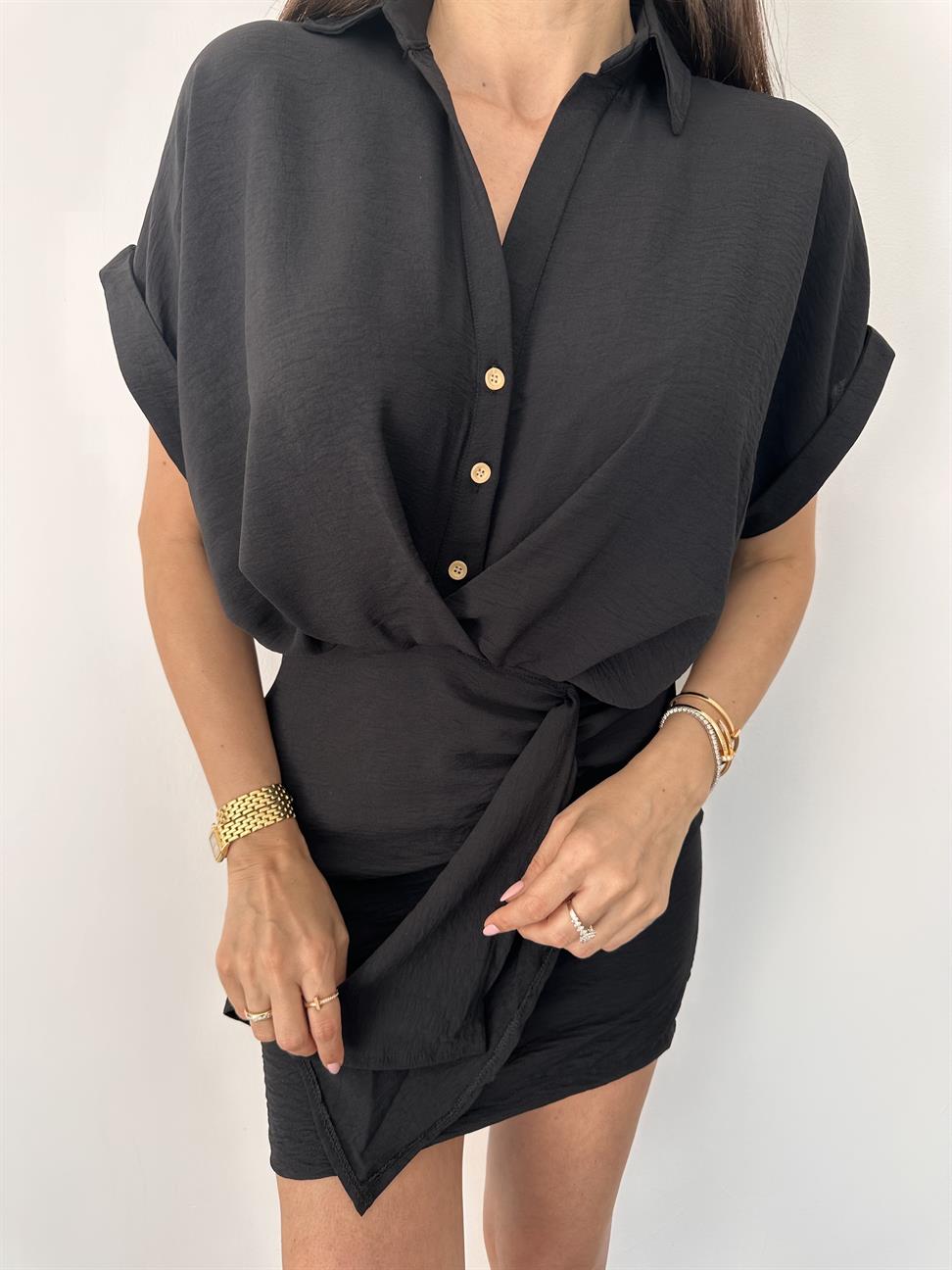 Siyah Bağlama Detay Elbise