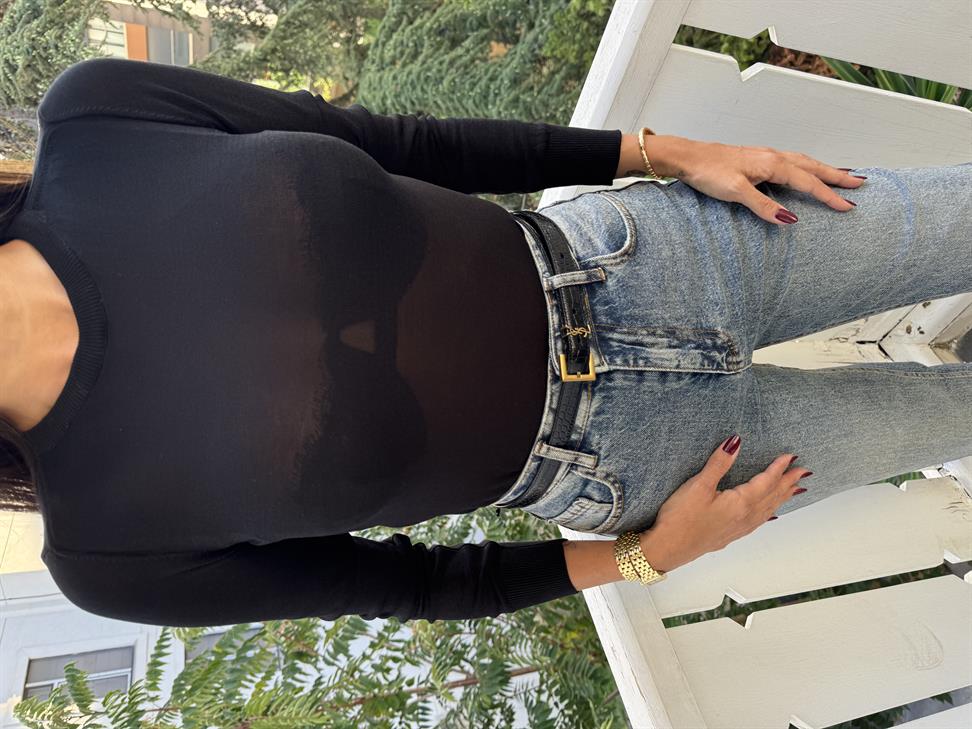 Siyah Basic Bisiklet Yaka Triko