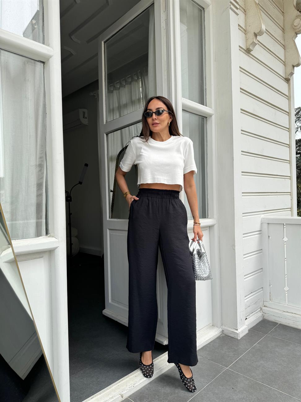 Siyah Bel Lastikli Pantolon