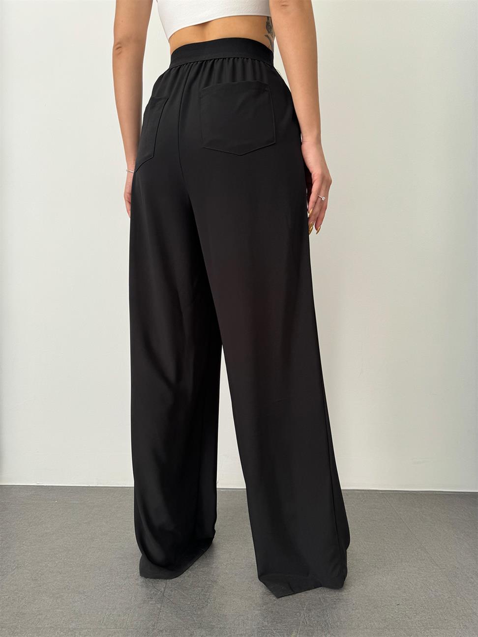 Siyah Bel Lastikli Rahat Kesim Pantolon