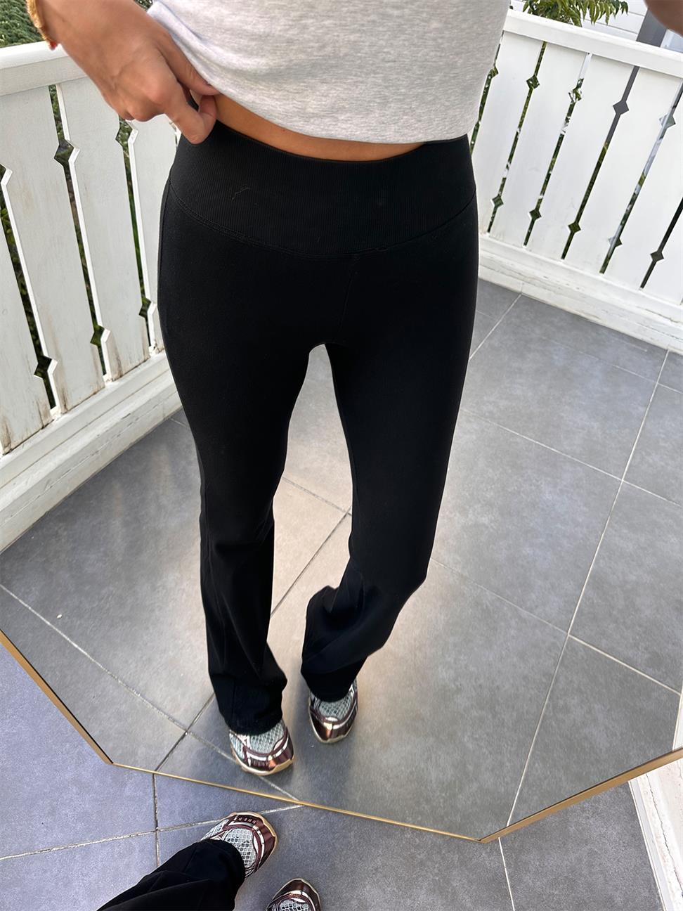 Siyah Beli Fitilli İspanyol Paça Tayt Pantolon