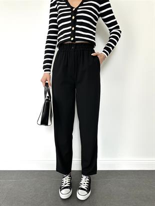 Siyah Beli Lastikli Havuç Pantolon