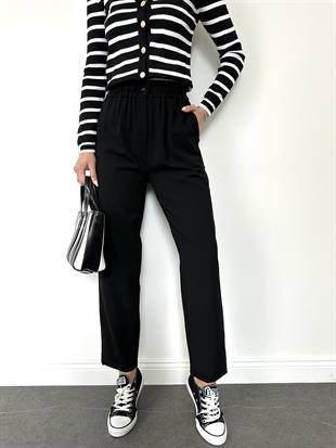 Siyah Beli Lastikli Havuç Pantolon