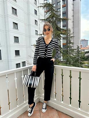 Siyah Beli Lastikli Havuç Pantolon