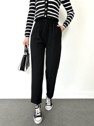 Siyah Beli Lastikli Havuç Pantolon