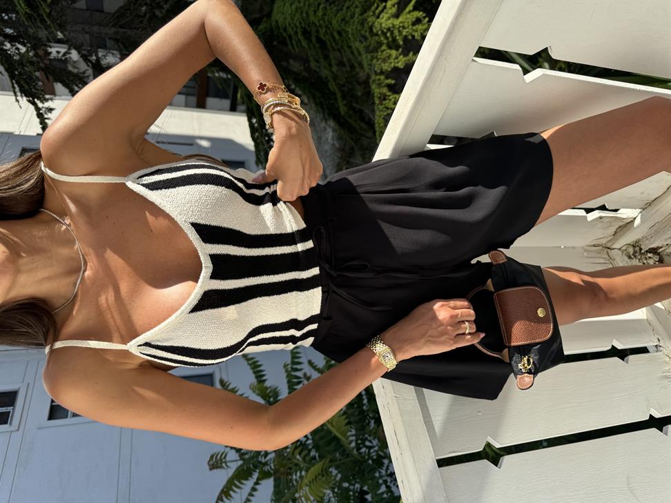 Siyah-Beyaz Çizgili Havlu Kumaş Atlet