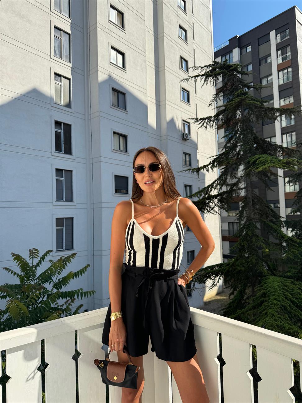 Siyah-Beyaz Çizgili Havlu Kumaş Atlet