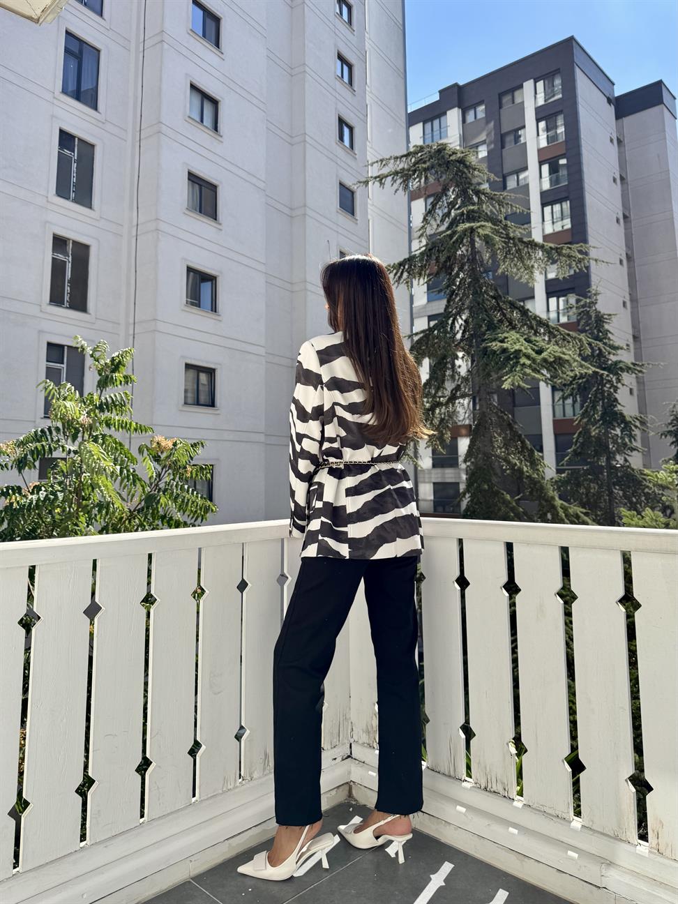 Siyah-Beyaz Zebra Desen Ceket