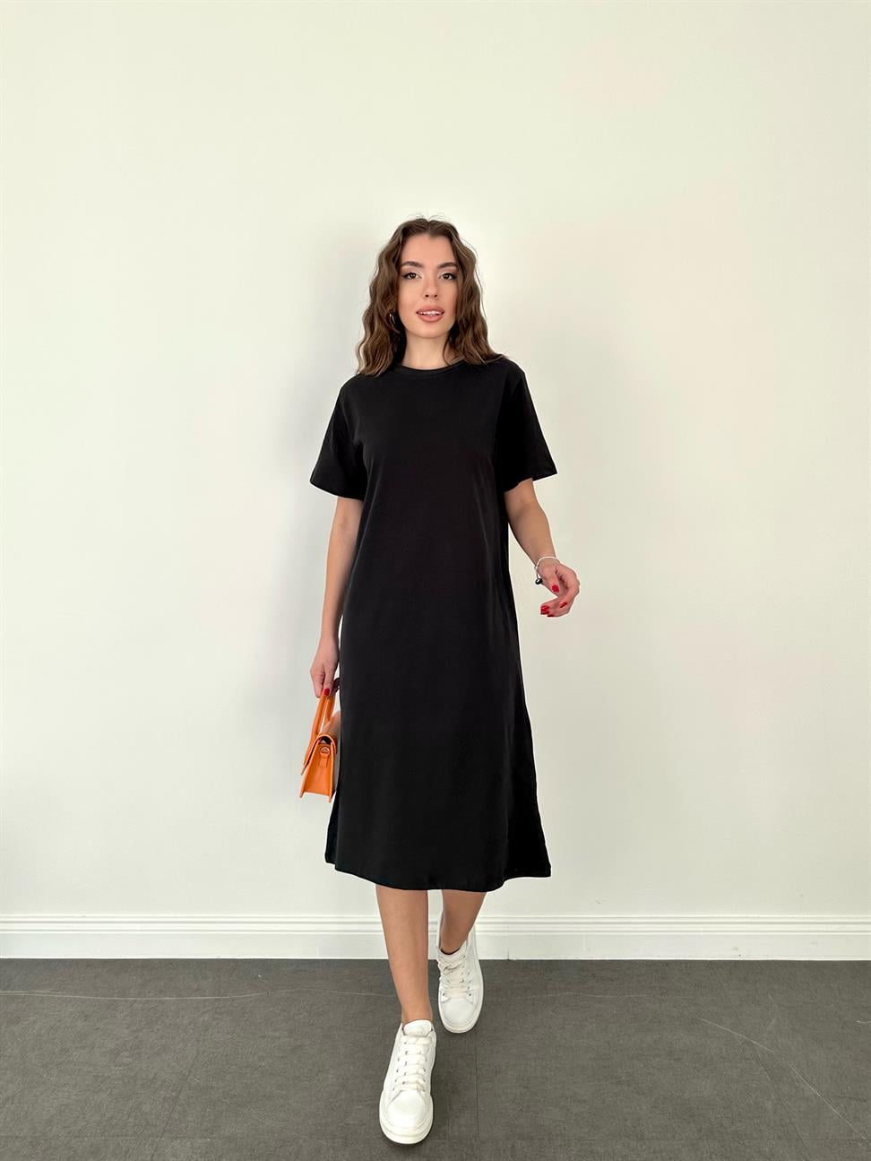 Siyah Bisiklet Yaka Basic Elbise