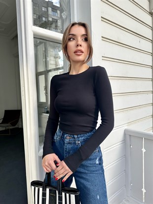 Siyah Bisiklet Yaka Bluz