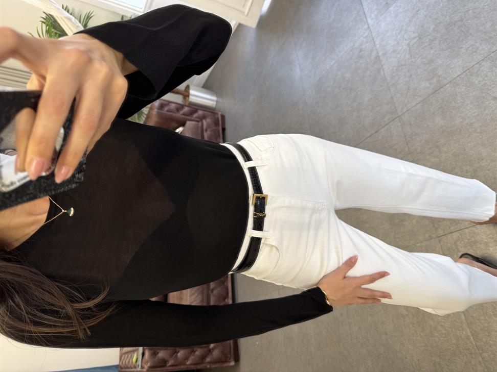 Siyah Bisiklet Yaka Transparan Triko