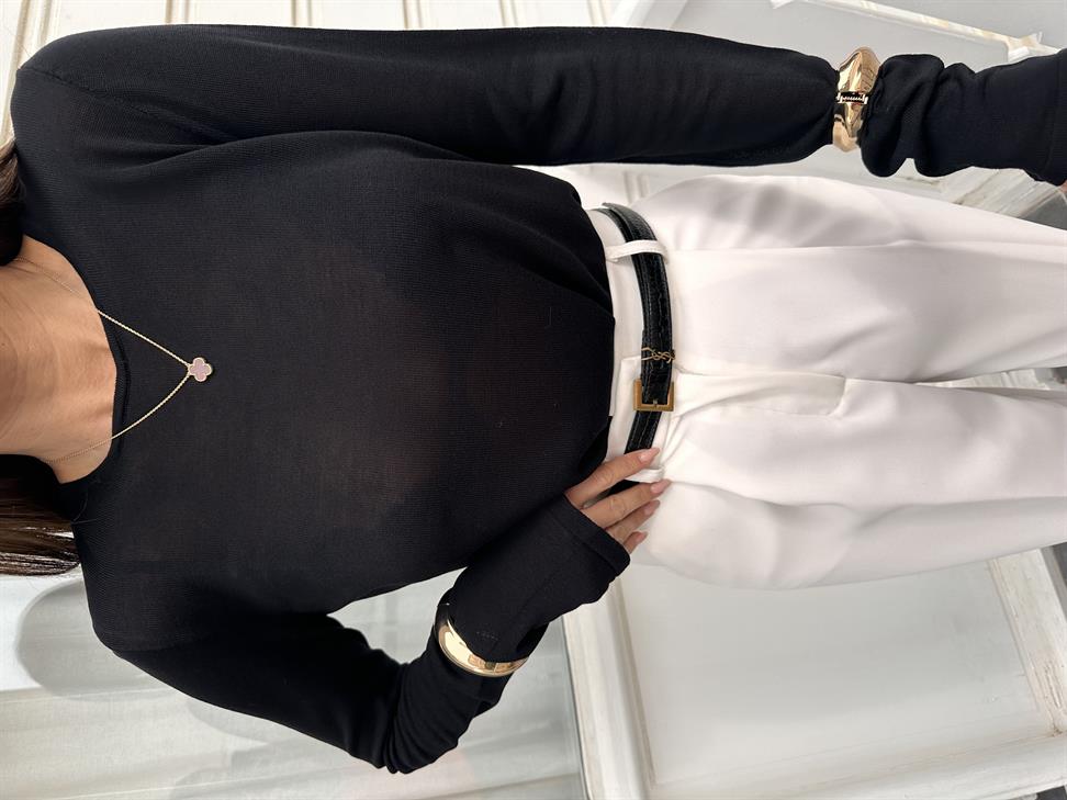 Siyah Bol Kesim Transparan Triko