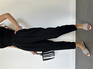 Siyah Bol Paçalı Kumaş Pantolon