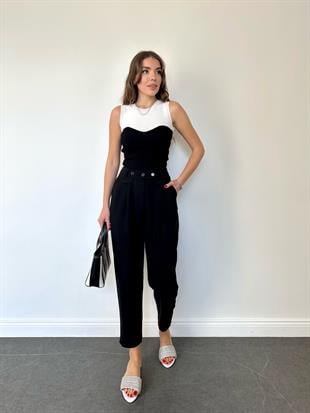 Siyah Bol Paçalı Kumaş Pantolon