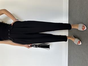 Siyah Bol Paçalı Kumaş Pantolon