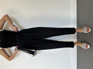 Siyah Bol Paçalı Kumaş Pantolon