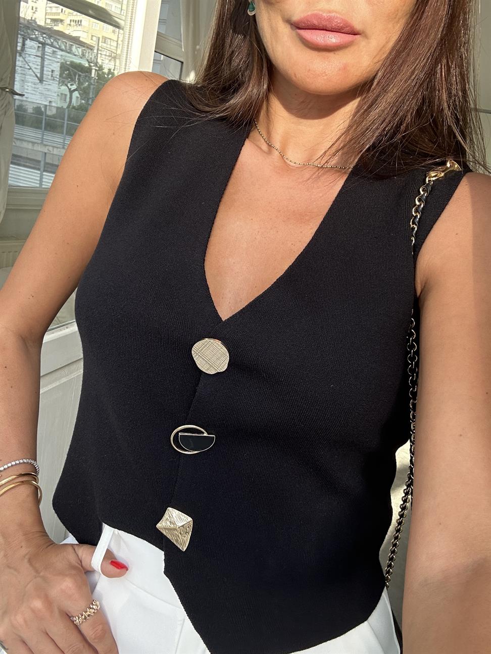 Siyah Çelik Örme Yelek