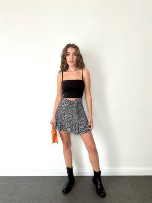 Siyah Çiçek Desenli Şort Etek