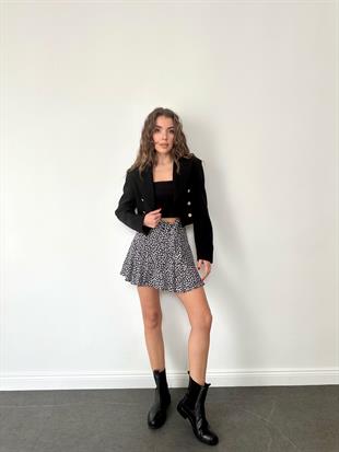 Siyah Çiçek Desenli Şort Etek