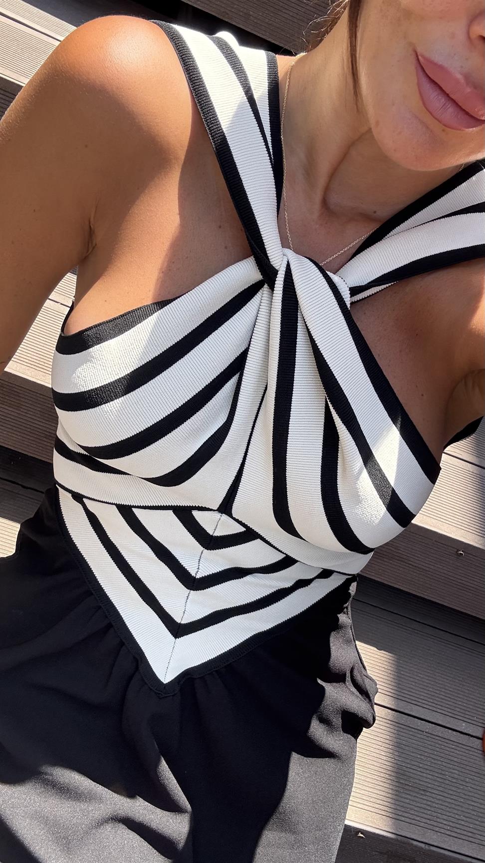 Siyah Çizgili Çapraz Kadın Elbise