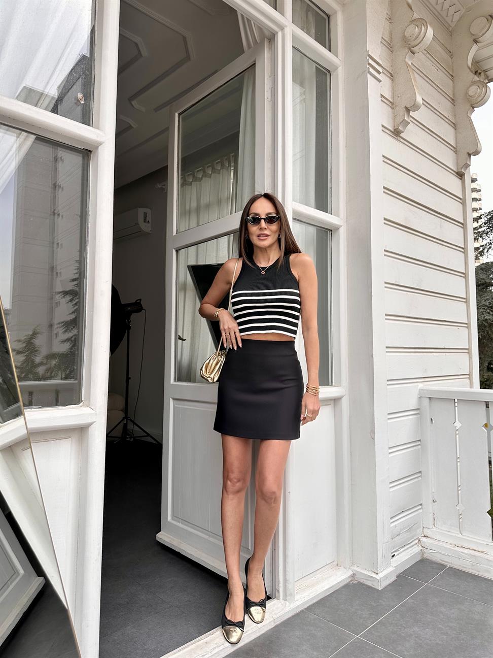 Siyah Çizgili Çelik Örme Atlet