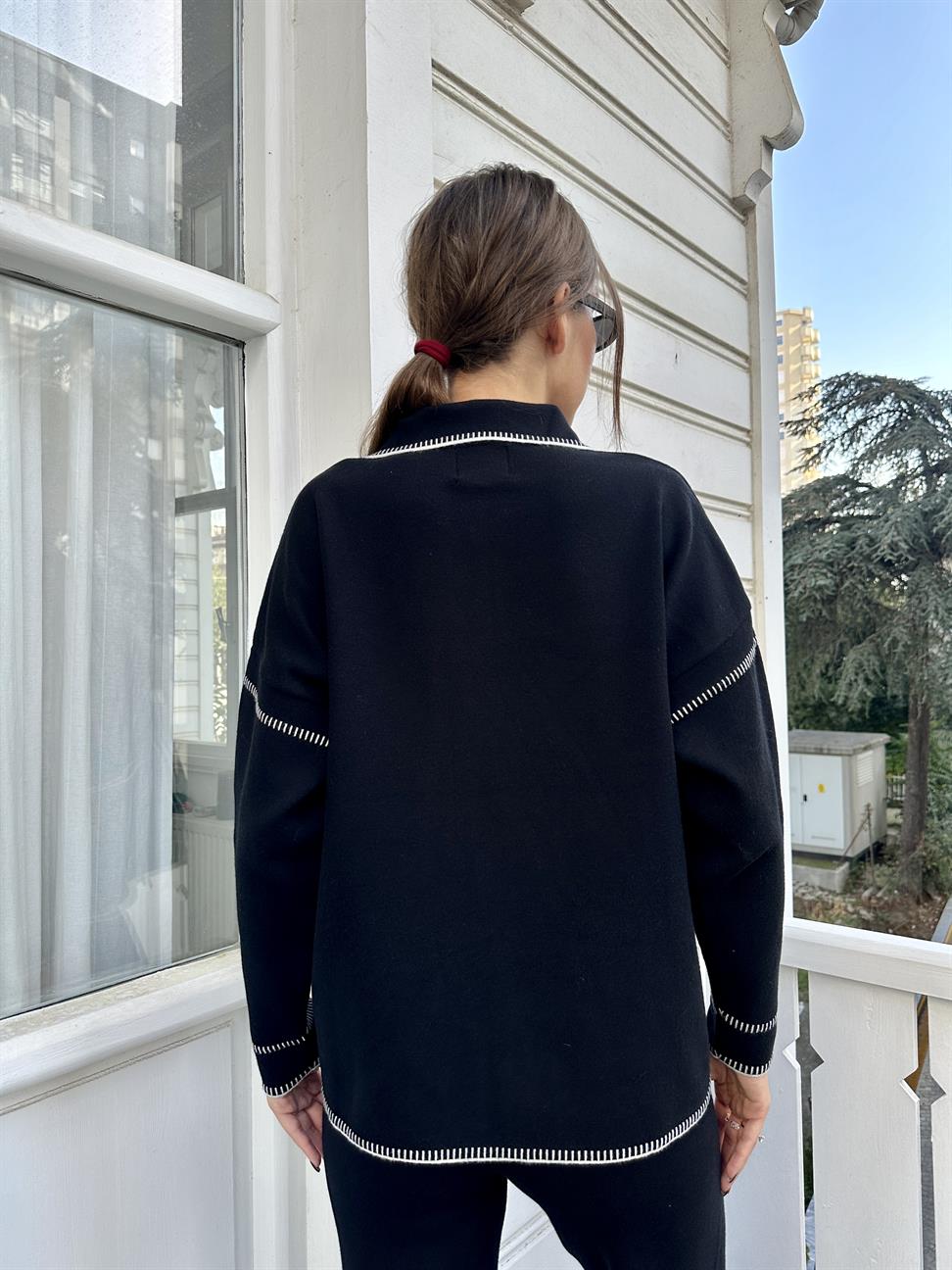 Siyah Çoban Dikişli Pantolon Takım