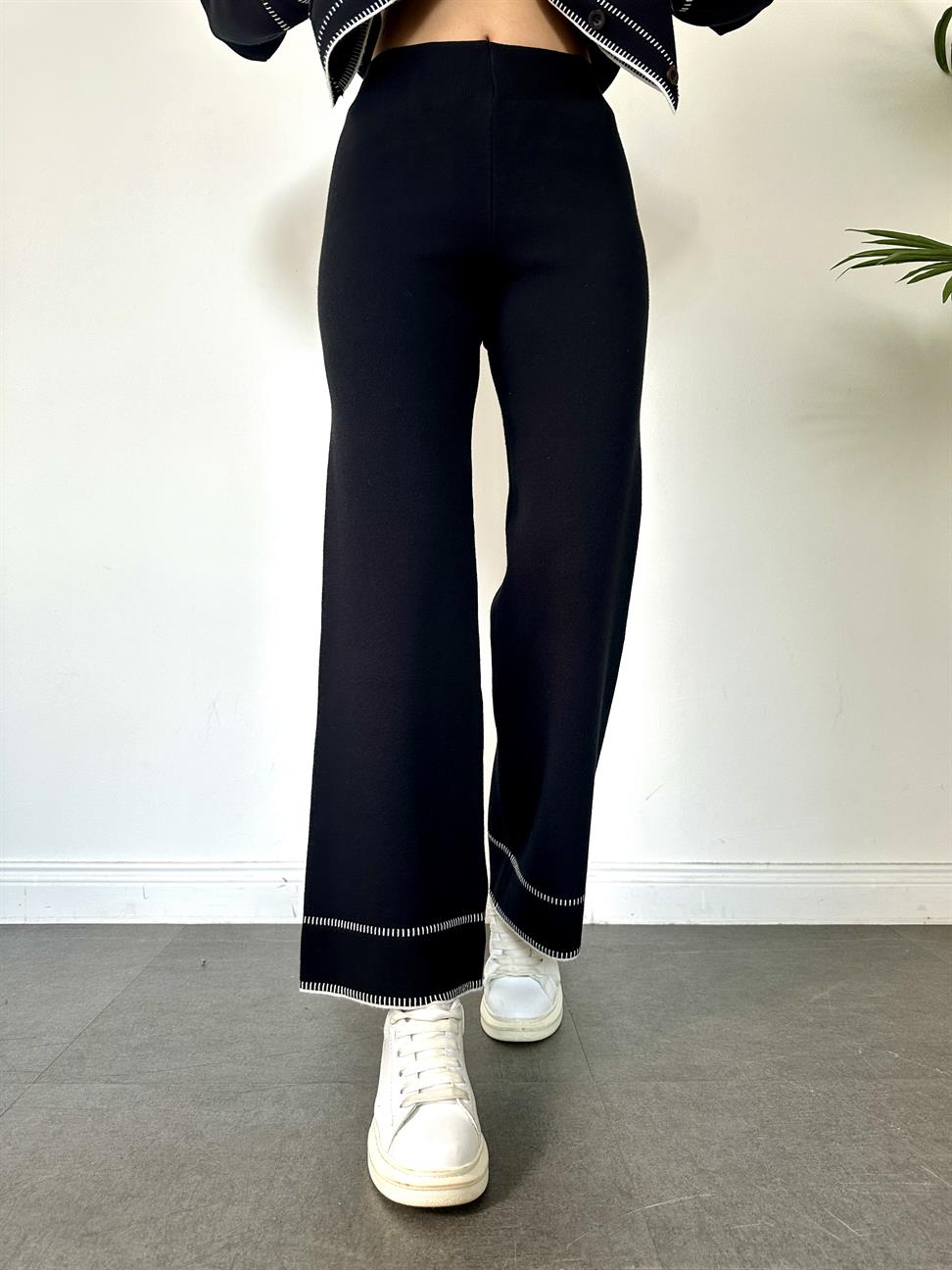 Siyah Çoban Dikişli Pantolon Takım