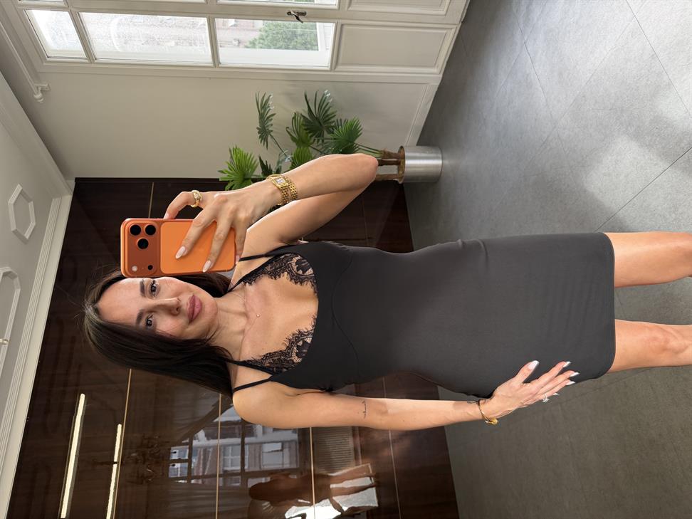 Siyah Dantelli Mini Elbise