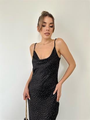 Siyah Degaje Verev Saten Elbise