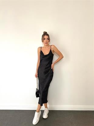 Siyah Degaje Verev Saten Elbise