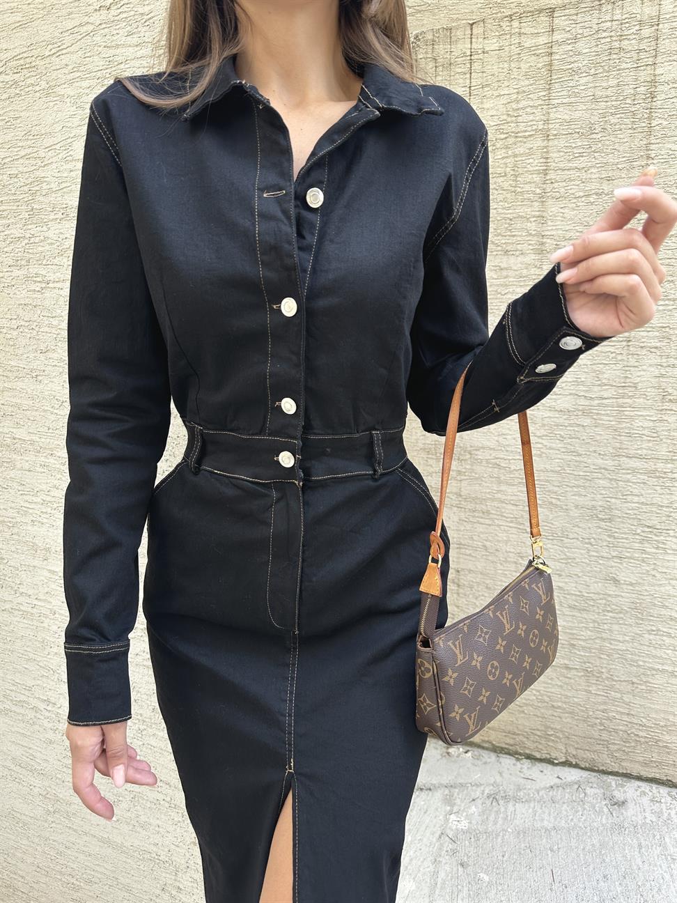 Siyah Denim Elbise