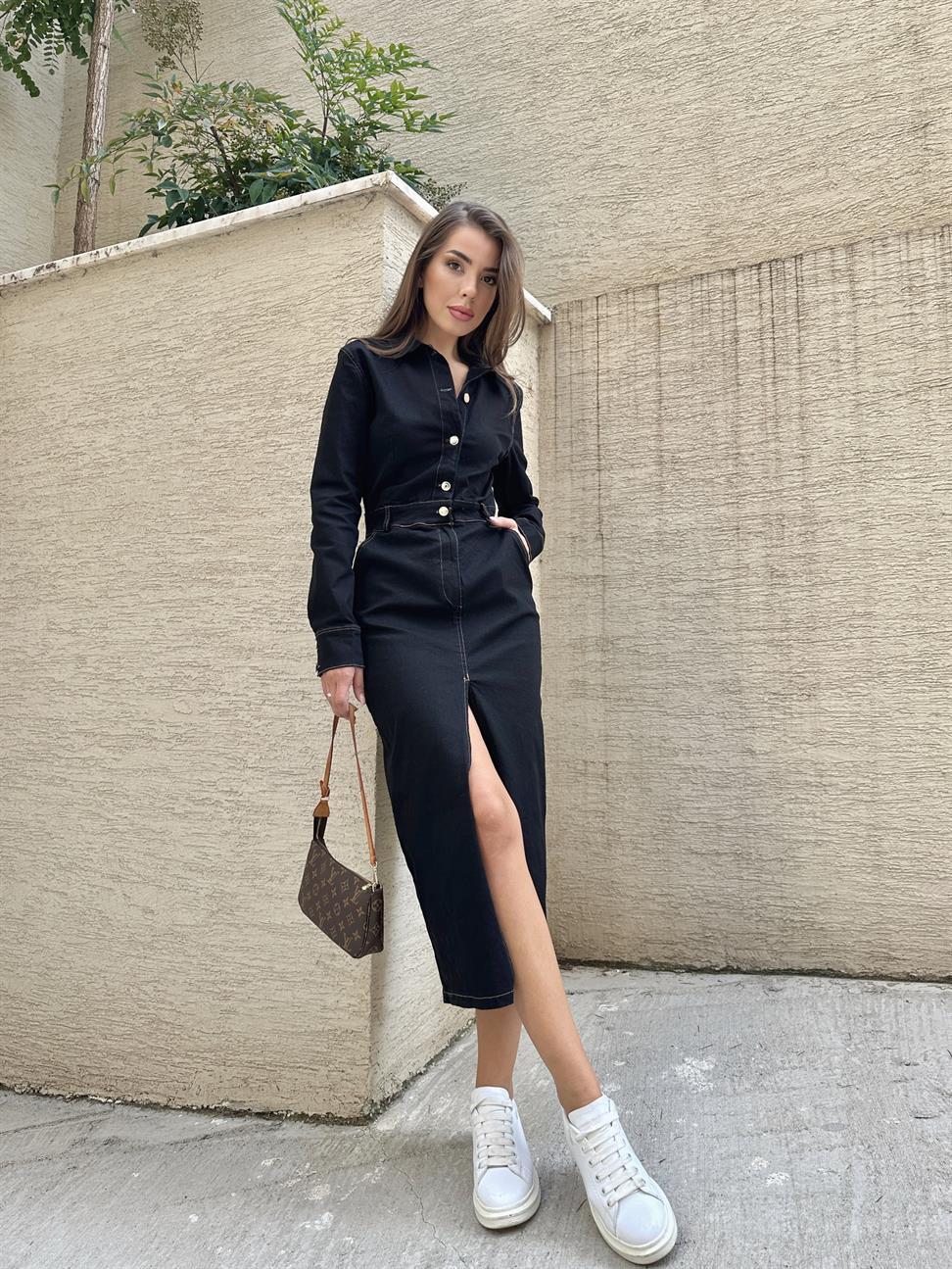 Siyah Denim Elbise