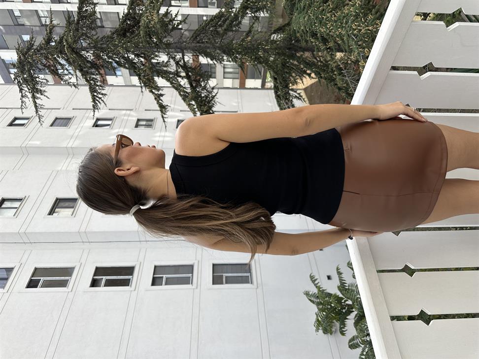 Siyah Deri Baskılı Kaşkorse Bluz