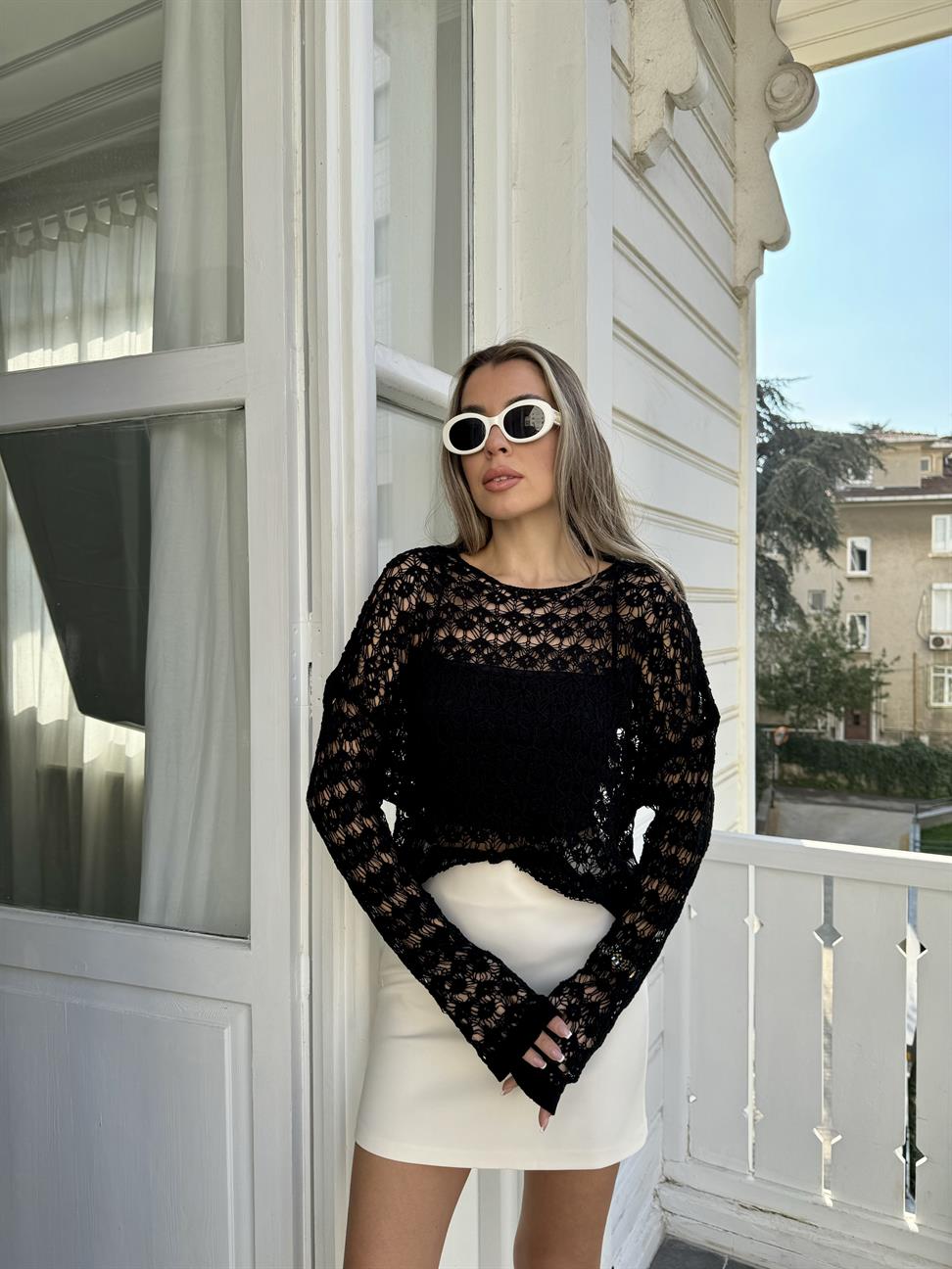 Siyah Desenli File Merserize Triko