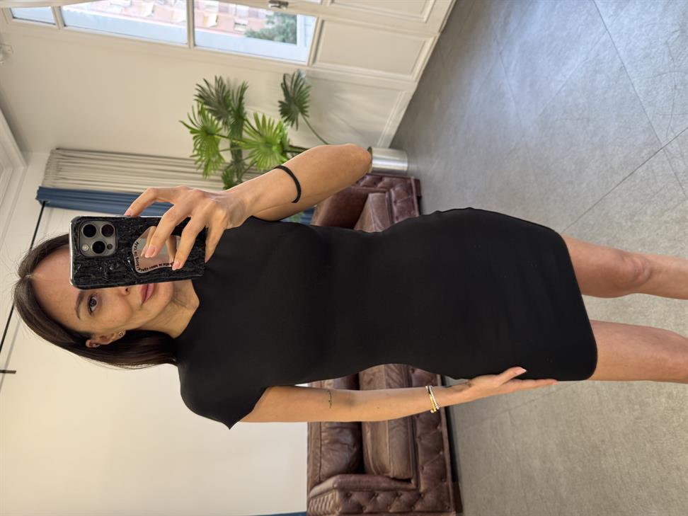 Siyah Dik Yaka Streç Mini Elbise