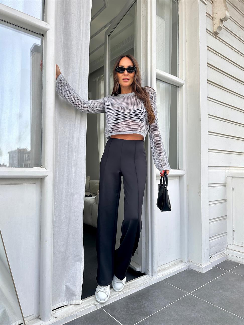 Siyah Dikişli Scuba Pantolon