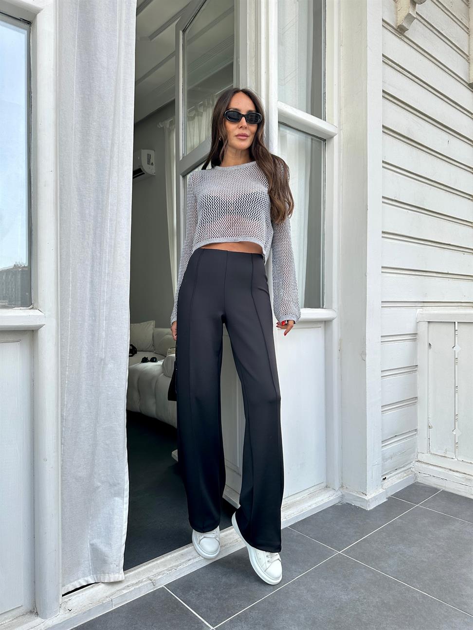 Siyah Dikişli Scuba Pantolon